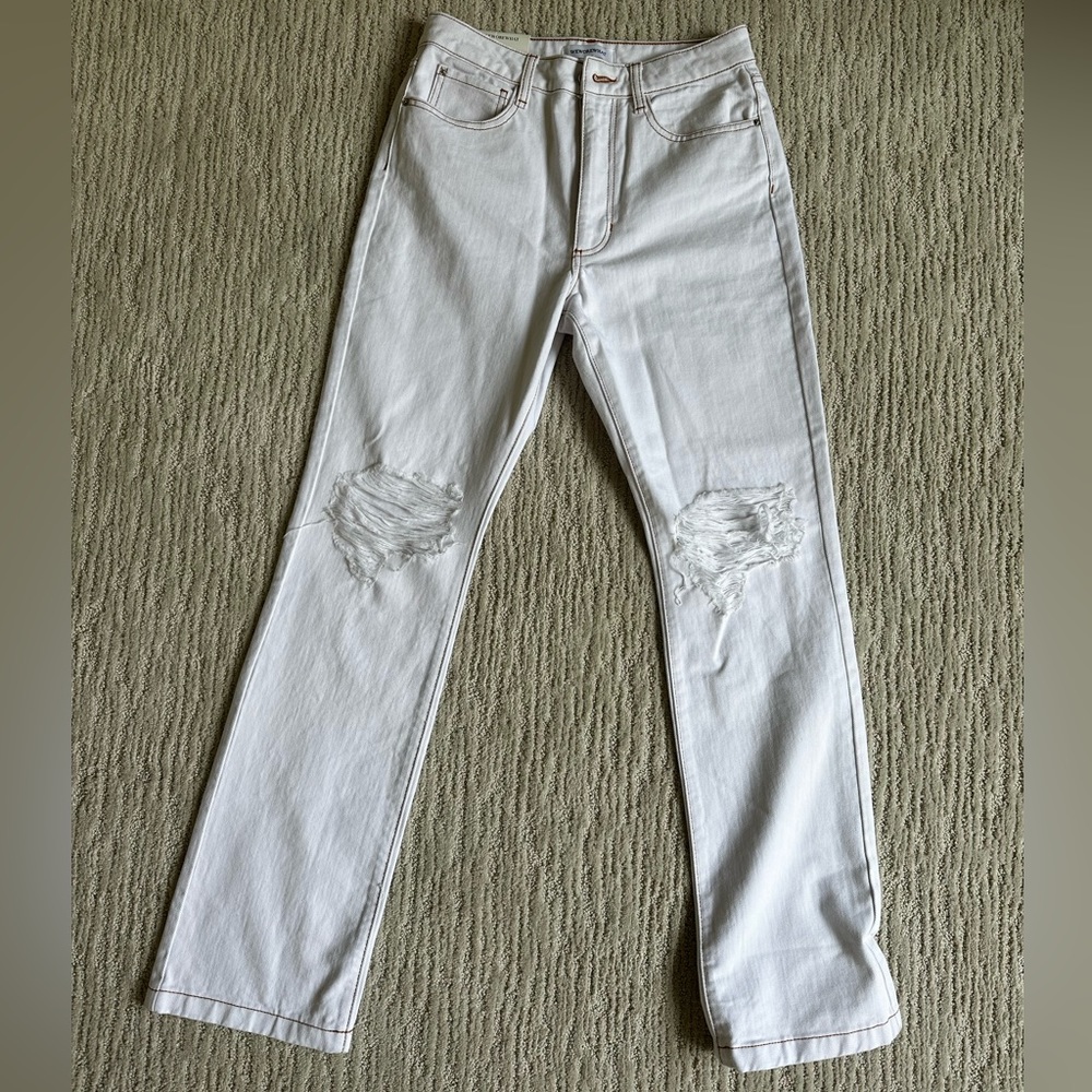 NWT WeWoreWhat Icon Jean White (brown stitching) - size 28